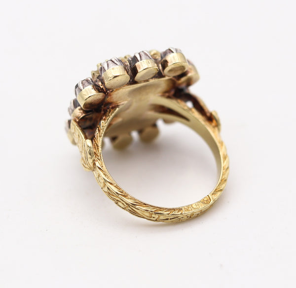 SPANISH COLONIAL 1790 Iberian Antique Ring In 18Kt Gold With Emerald & Diamonds