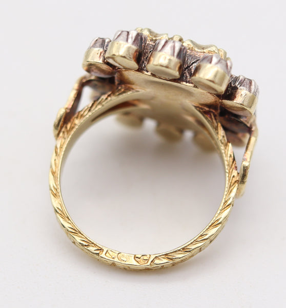 SPANISH COLONIAL 1790 Iberian Antique Ring In 18Kt Gold With Emerald & Diamonds