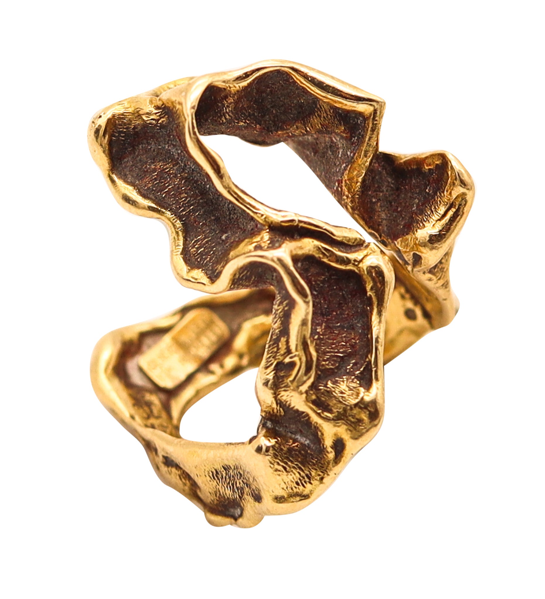GILBERT ALBERT 1960 Free-Form Sculptural Organic Ring In Solid 18Kt Yellow Gold