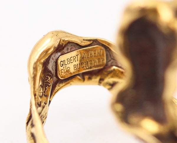 GILBERT ALBERT 1960 Free-Form Sculptural Organic Ring In Solid 18Kt Yellow Gold