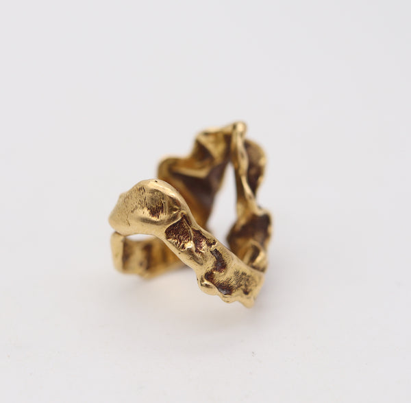 GILBERT ALBERT 1960 Free-Form Sculptural Organic Ring In Solid 18Kt Yellow Gold