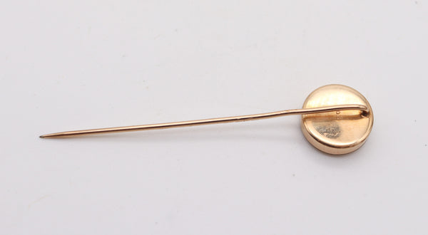 ART NOUVEAU 1900 Stick Pin With Opalescent Butterfly Fossil In 14Kt Yellow Gold