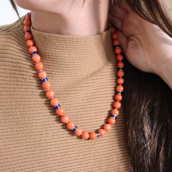 -David Webb 1960 Mediterranean Coral Necklace In 18Kt Yellow Gold And Enamel