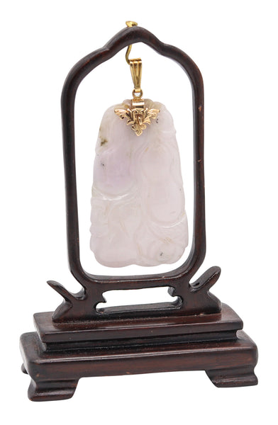 ORIENTALISM Pendant With Organic Motifs In 14Kt Yellow Gold With lavender Jade