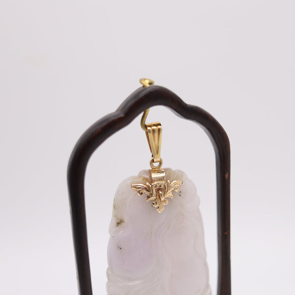 ORIENTALISM Pendant With Organic Motifs In 14Kt Yellow Gold With lavender Jade