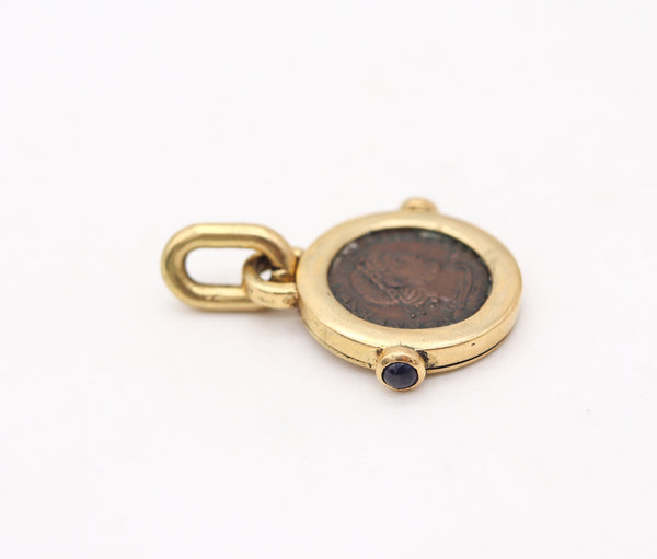 ROMAN IMPERIAL 307 AD Constantine Antique Coin Pendant In 18Kt Gold & Sapphires