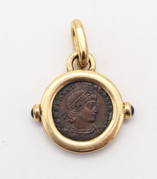 ROMAN IMPERIAL 307 AD Constantine Antique Coin Pendant In 18Kt Gold & Sapphires