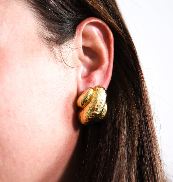 -Andrew Clunn 1970 Clips On Earrings In Solid Hammered 18Kt Yellow Gold