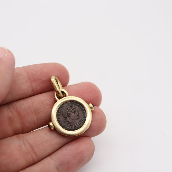 ROMAN IMPERIAL 307 AD Constantine Antique Coin Pendant In 18Kt Gold & Sapphires