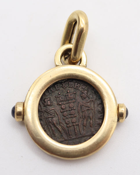 ROMAN IMPERIAL 307 AD Constantine Antique Coin Pendant In 18Kt Gold & Sapphires