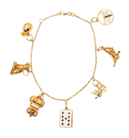 CHARMS BRACELET 1960 Italian Modernist 7 Charms Bracelet In 18Kt Yellow Gold