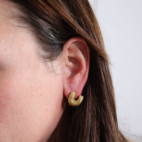 -Liuba Wolf 1970 Sao Paulo Concretism Sculptural Earrings  In 18Kt Yellow Gold