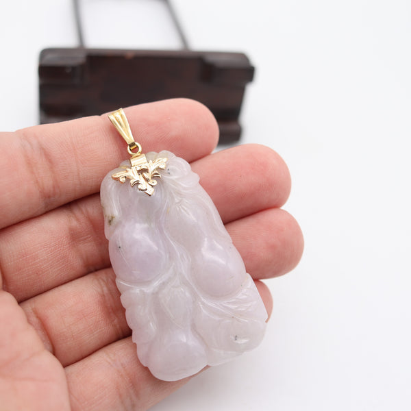 ORIENTALISM Pendant With Organic Motifs In 14Kt Yellow Gold With lavender Jade