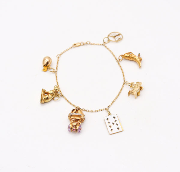 CHARMS BRACELET 1960 Italian Modernist 7 Charms Bracelet In 18Kt Yellow Gold