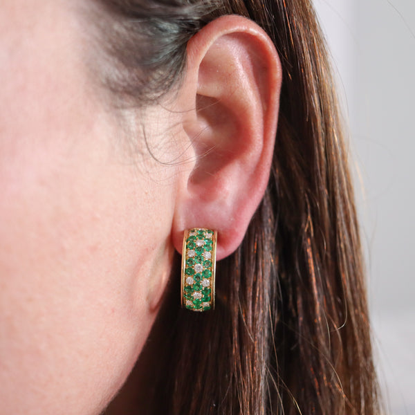 -Ambrosi Milano Hoop Earrings In 18kT Gold With 6.06 Ctw In Emeralds And Diamonds