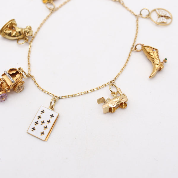 CHARMS BRACELET 1960 Italian Modernist 7 Charms Bracelet In 18Kt Yellow Gold