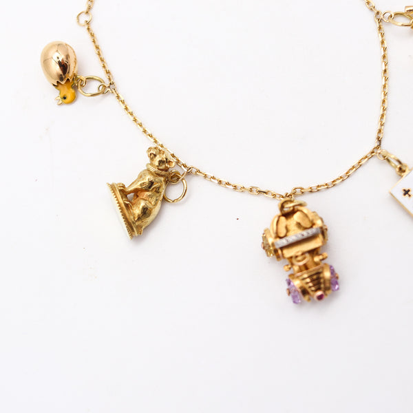 CHARMS BRACELET 1960 Italian Modernist 7 Charms Bracelet In 18Kt Yellow Gold
