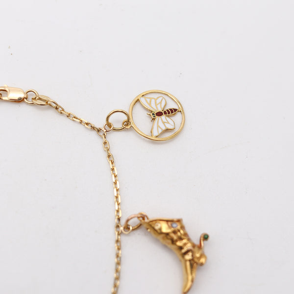 CHARMS BRACELET 1960 Italian Modernist 7 Charms Bracelet In 18Kt Yellow Gold