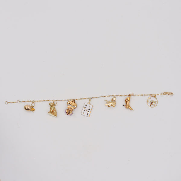 CHARMS BRACELET 1960 Italian Modernist 7 Charms Bracelet In 18Kt Yellow Gold
