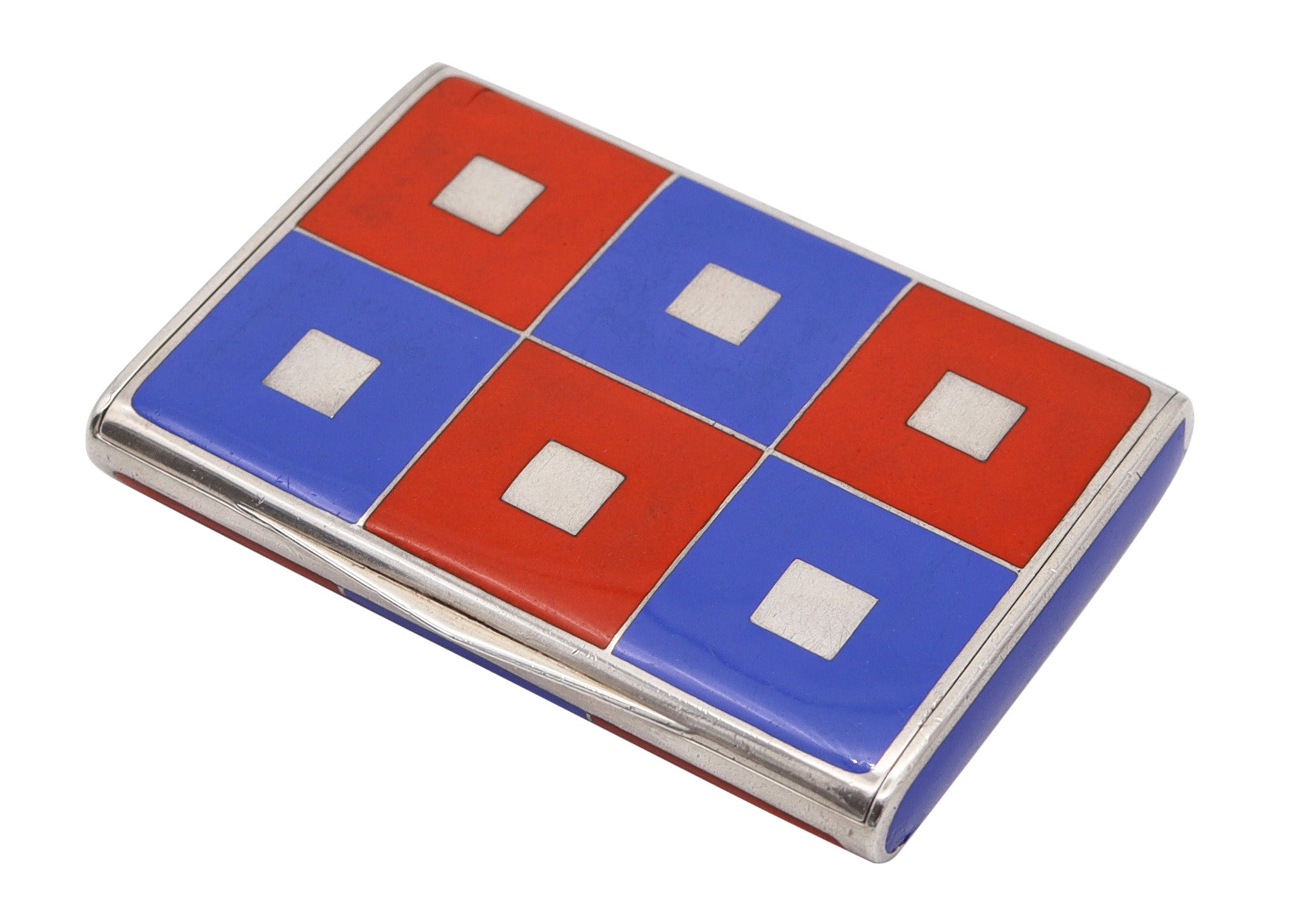 LOUIS KUPPENHEIM 1925 Pforzheim Red And Black Enameled Box In .935 Sterling Silver