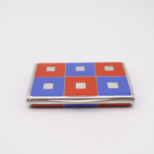 LOUIS KUPPENHEIM 1925 Pforzheim Red And Black Enameled Box In .935 Sterling Silver