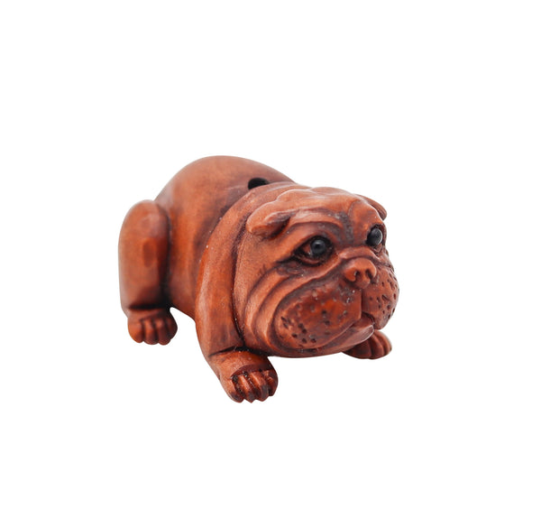 JAPAN 1920 Taisho Period Bulldog Ojime Carved In Precious Wood And Onyx