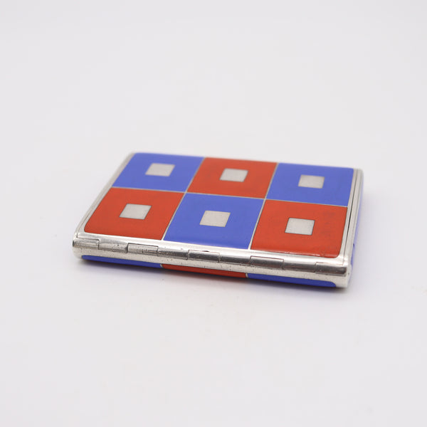 LOUIS KUPPENHEIM 1925 Pforzheim Red And Black Enameled Box In .935 Sterling Silver