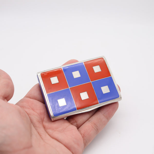 LOUIS KUPPENHEIM 1925 Pforzheim Red And Black Enameled Box In .935 Sterling Silver