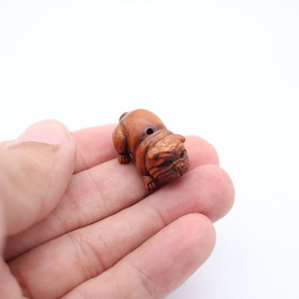 JAPAN 1920 Taisho Period Bulldog Ojime Carved In Precious Wood And Onyx
