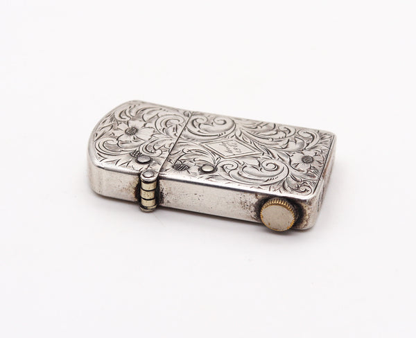 NASSAU 1905 Semi Automatic Pocket Petrol Lighter In Engraved .925 Sterling Silver