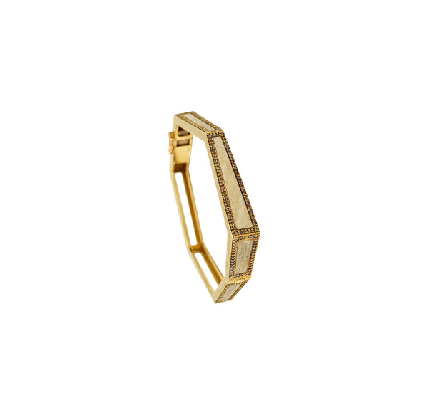 -Modernist 1970 Heptagonal Bracelet In 18Kt Yellow Gold With Wood And Diamonds