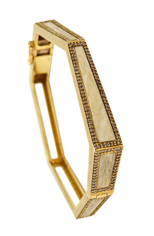 -Modernist 1970 Heptagonal Bracelet In 18Kt Yellow Gold With Wood And Diamonds