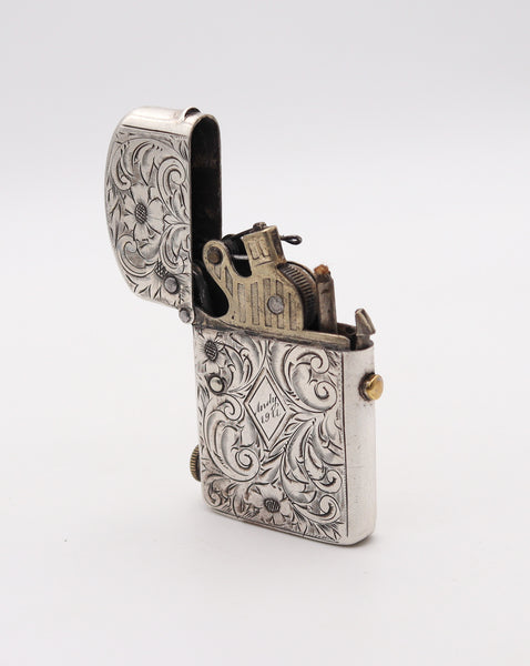 NASSAU 1905 Semi Automatic Pocket Petrol Lighter In Engraved .925 Sterling Silver