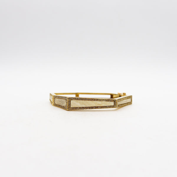 -Modernist 1970 Heptagonal Bracelet In 18Kt Yellow Gold With Wood And Diamonds