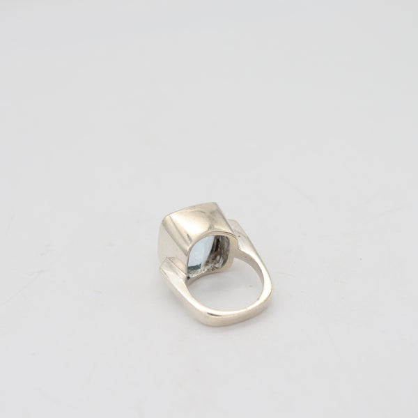 GEOMETRIC Modernist Designer Ring In Sterling With Cushion Cut Blue Aquamarine