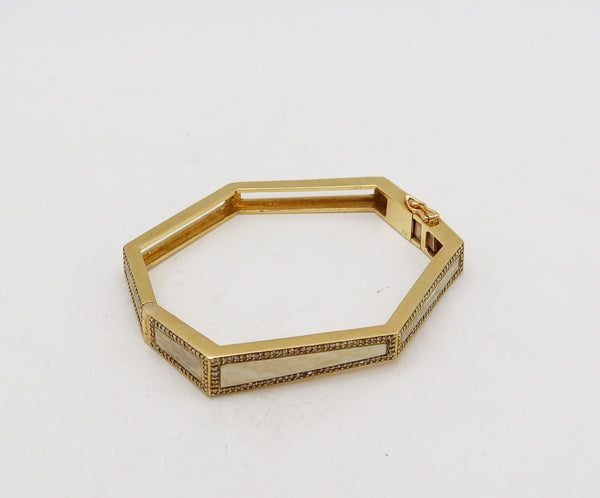 -Modernist 1970 Heptagonal Bracelet In 18Kt Yellow Gold With Wood And Diamonds