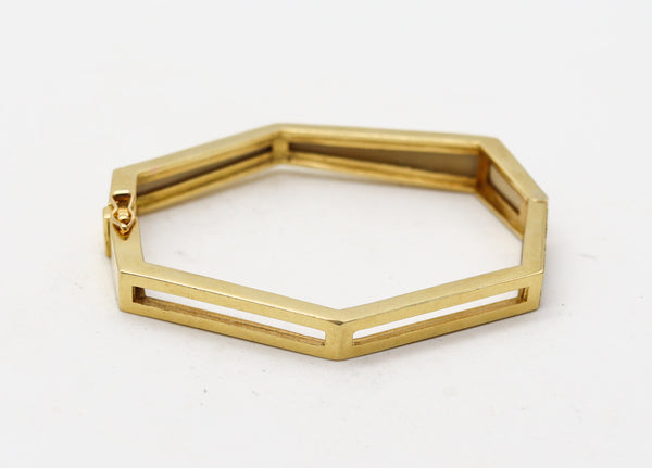 -Modernist 1970 Heptagonal Bracelet In 18Kt Yellow Gold With Wood And Diamonds