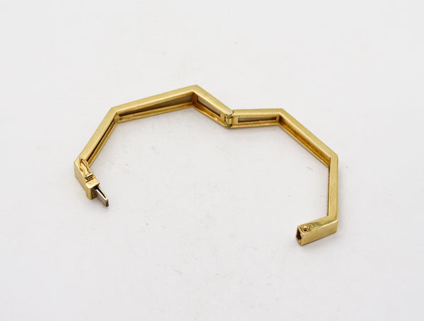 -Modernist 1970 Heptagonal Bracelet In 18Kt Yellow Gold With Wood And Diamonds