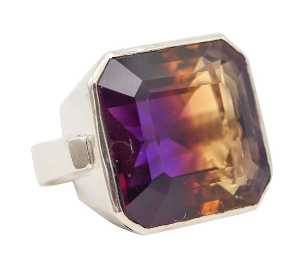 GEOMETRIC Huge Modernist Designer Ring In Sterling With 36.65 Cwt Square step Cut Ametrine