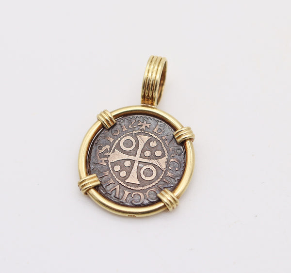 SPANISH TREASURE 1612 Silver 1/2 Real King Phillip III In 18Kt Gold Mounting COA