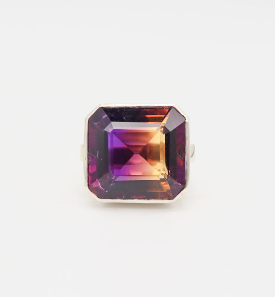 GEOMETRIC Huge Modernist Designer Ring In Sterling With 36.65 Cwt Square step Cut Ametrine