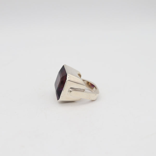 GEOMETRIC Huge Modernist Designer Ring In Sterling With 36.65 Cwt Square step Cut Ametrine