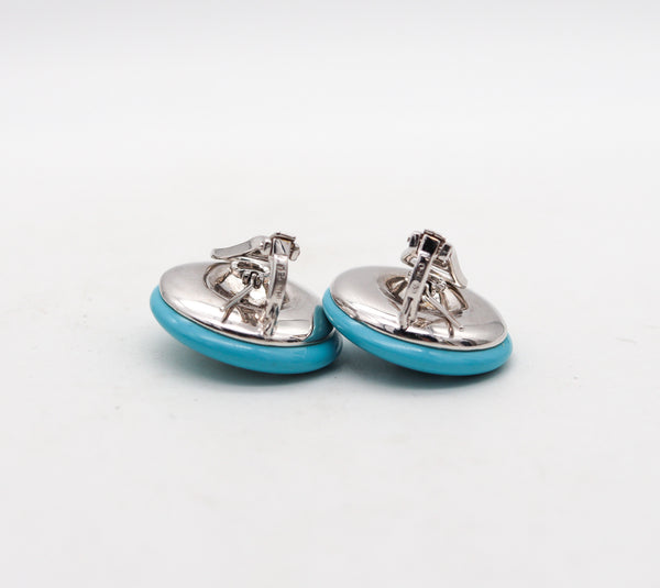 -Modern Round Turquoise Earrings In 18Kt White Gold With VS Diamonds