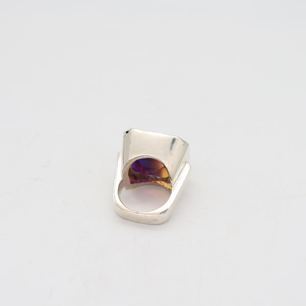 GEOMETRIC Huge Modernist Designer Ring In Sterling With 36.65 Cwt Square step Cut Ametrine