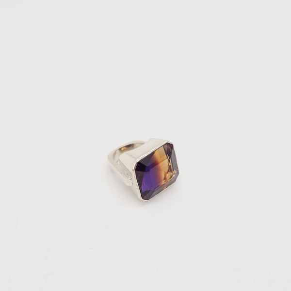 GEOMETRIC Huge Modernist Designer Ring In Sterling With 36.65 Cwt Square step Cut Ametrine