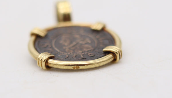 SPANISH TREASURE 1612 Silver 1/2 Real King Phillip III In 18Kt Gold Mounting COA