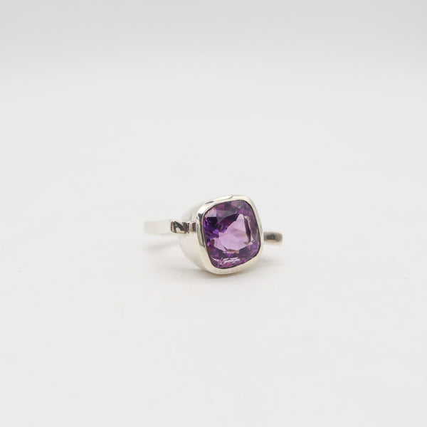 GEOMETRIC Modernist Designer Ring In Sterling With Cushion Cut Vivid Purple Amethyst
