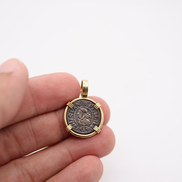 SPANISH TREASURE 1612 Silver 1/2 Real King Phillip III In 18Kt Gold Mounting COA