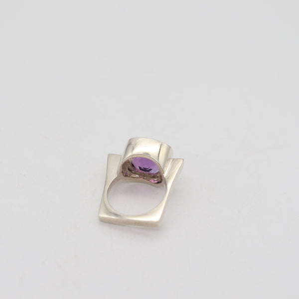 GEOMETRIC Modernist Designer Ring In Sterling With Cushion Cut Vivid Purple Amethyst
