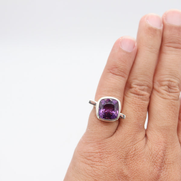 GEOMETRIC Modernist Designer Ring In Sterling With Cushion Cut Vivid Purple Amethyst